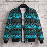 Blue Tribal Pattern Native American-Inspired Quilted Jacket HD00087