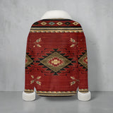 Brown-Ethnic Print Aztec Geometric Native American Faux Knit V-Neck Sweater Top with Fur Trim