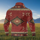 Brown-Ethnic Print Aztec Geometric Native American Thick Knit Fleece Jacket