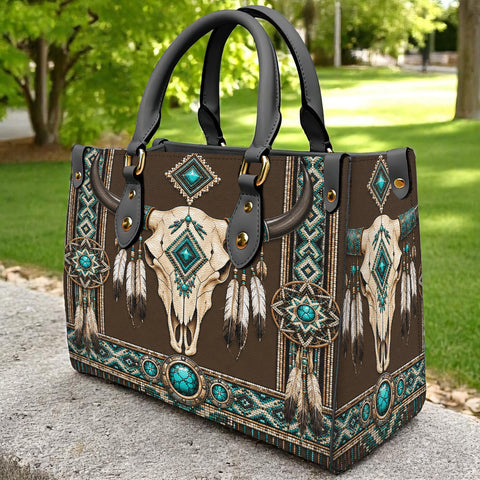 Brown Bison Skull Native American Leather Bag DS260724M12
