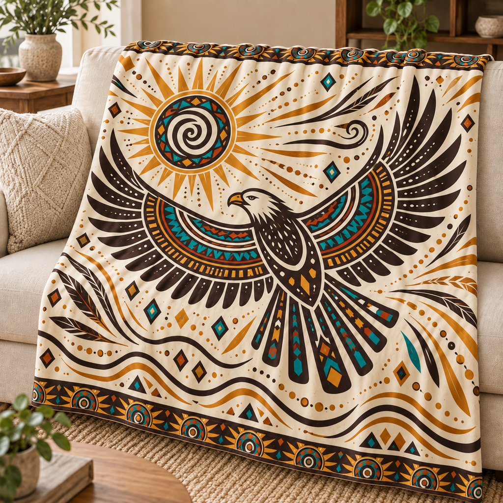 Brown Eagle Sun Native American-Inspired Blanket BLm010