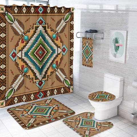 Brown Mandala Feather Native American-Inspired Bathroom Set – DS260730M06