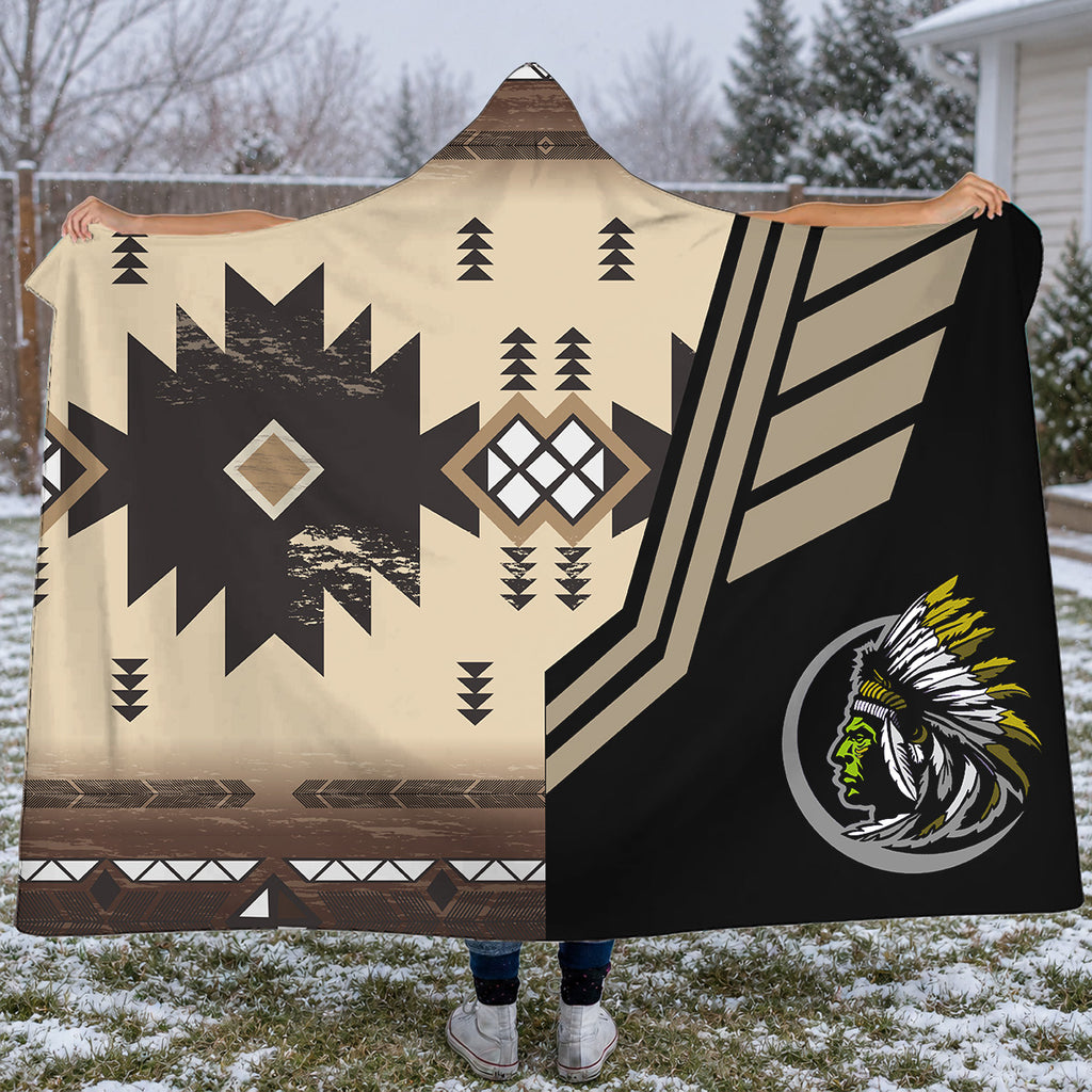 Brown Pattern Chief Native American-Inspired Hooded Blanket GB-HS00078