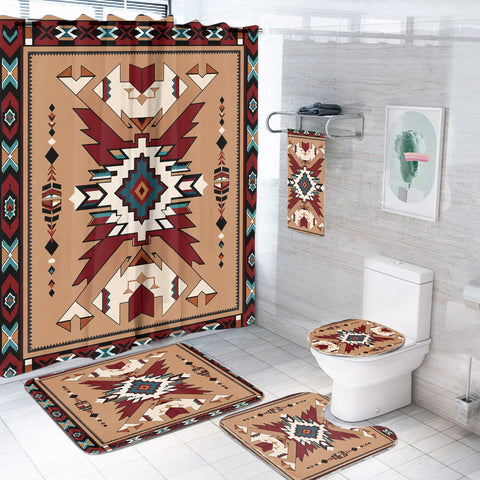 Brown Pattern Native American-Inspired Bathroom Set – DS260730M01