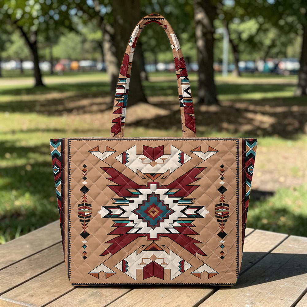Brown Pattern Native American Quilted Shoulder Tote Bag DS260730M01