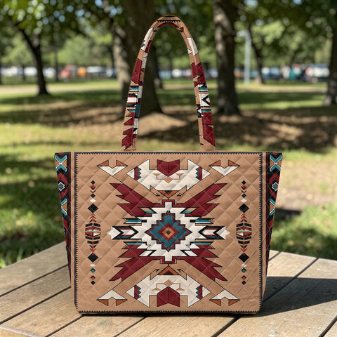 Brown Pattern Quilted Shoulder Tote Bag Native American-Inspired Home Decor – DS260730M01