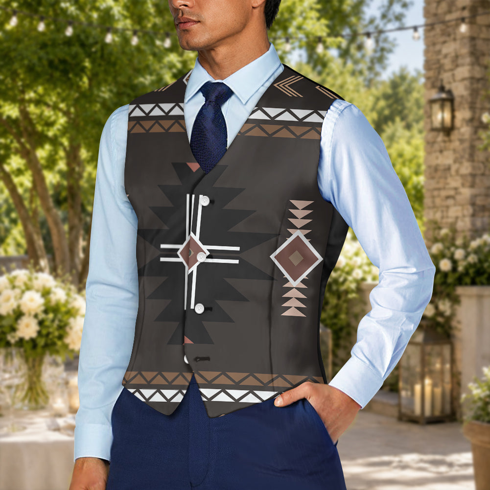 Brown Pattern Native American Suit Vest Jacket Print One Side Front DS260420M03