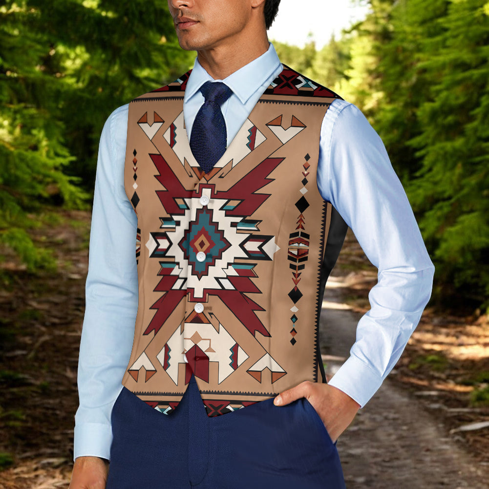 Brown Pattern Native American Suit Vest Jacket Print One Side Front DS260730M01