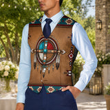 Brown Symbol Native American Suit Vest Jacket Print One Side Front DS260729M04
