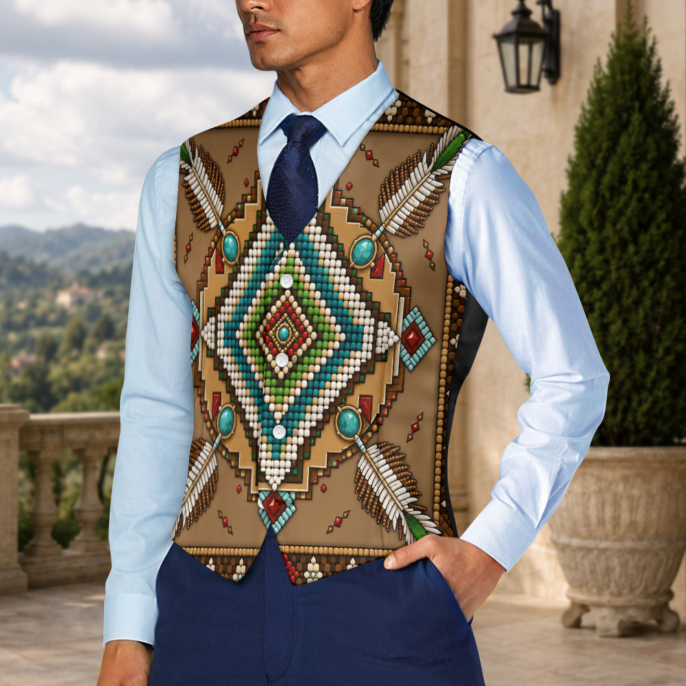 Brown Symbol Native American Suit Vest Jacket Print One Side Front DS260730M06