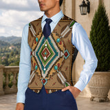 Brown Symbol Native American Suit Vest Jacket Print One Side Front DS260730M06