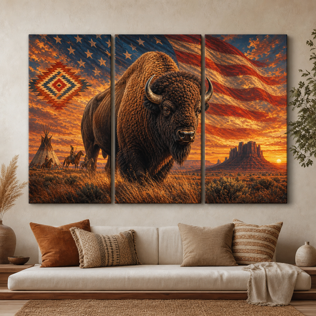 Buffalo Freedom Spirit Canvas Wall Art 3PCS No Frame CVm15