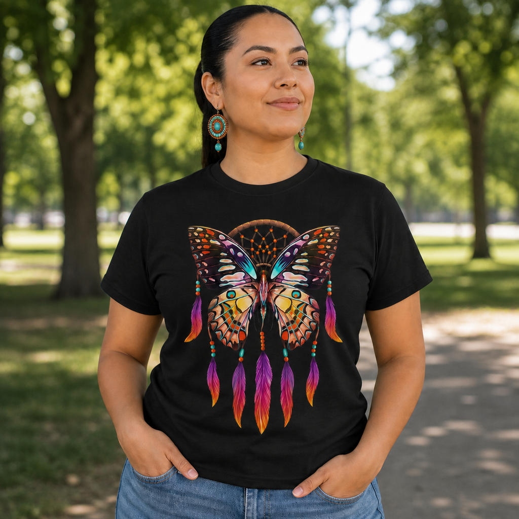Butterfly Dreamcatcher Feather Native American-Inspired 2D T-Shirt TSm007