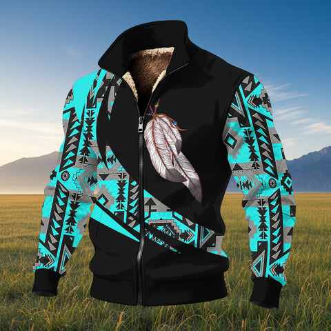 CBT0024 Feather Native American Thick Knit Fleece Jacket