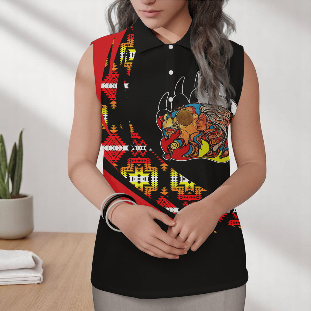 CBT0041 Grandma Bear Native American Women Sleeveless Polo Shirt