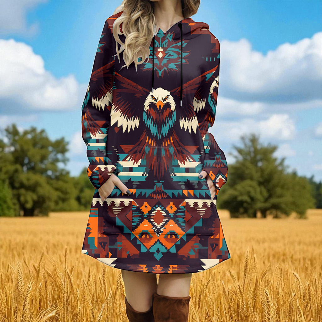 CCS0007 Eagle Native American Women Longline Hoodie Dress