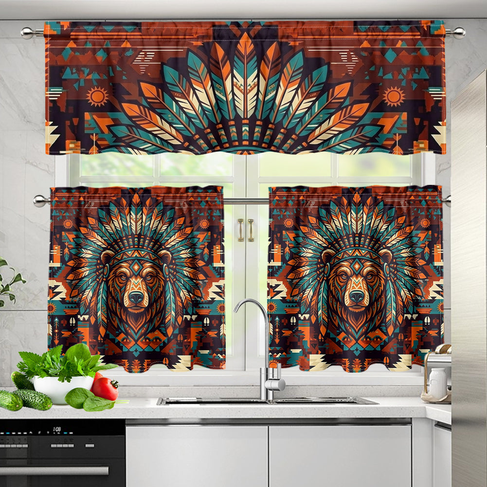 CCS0007v3 Bison Native American Curtain Valance and Kitchen Tiers Set