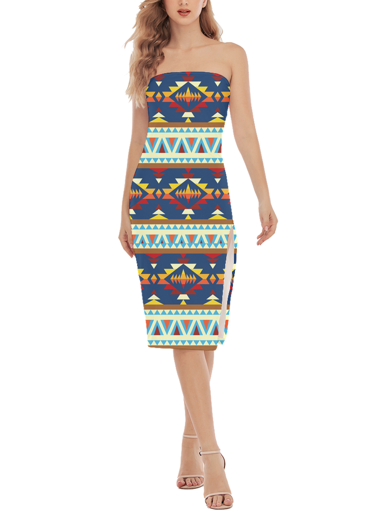 Powwow StoreGBNAT00028 Pattern Native Women's Side Split Tube Top Dress