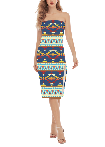 Powwow StoreGBNAT00028 Pattern Native Women's Side Split Tube Top Dress