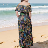 CLP00021 Native American Off Shoulder Ruffle Maxi Dress