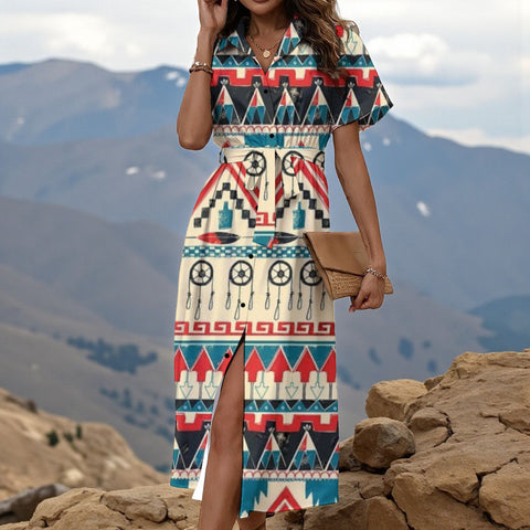 CLP0002 Native American Women Shirt Dress with Waist Tie