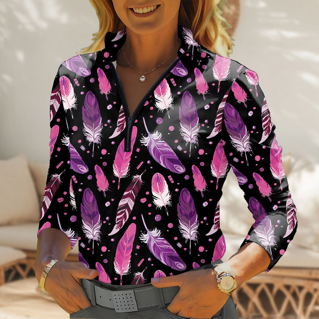 CLP00034 Native American Women Quarter-Zip Long Sleeve Top