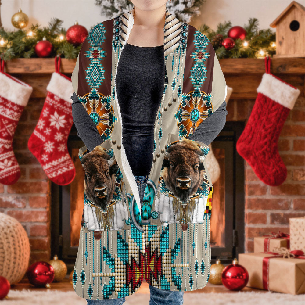 COMB002 Bison Mandala Native American Fleece Pocket Scarf