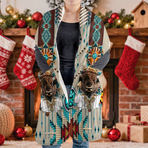 COMB002 Bison Mandala Native American Fleece Pocket Scarf