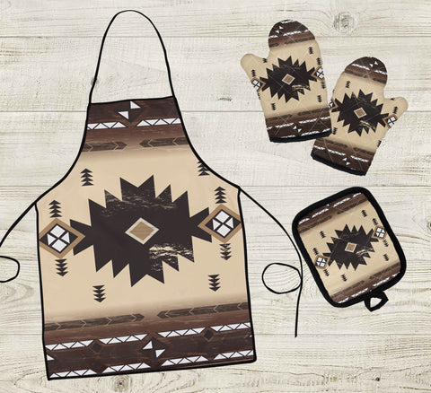 COMB009 Pattern Native American Apron & Oven Mitts And Potholder Set