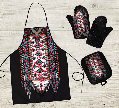 COMB012 Pattern Native American Apron & Oven Mitts And Potholder Set