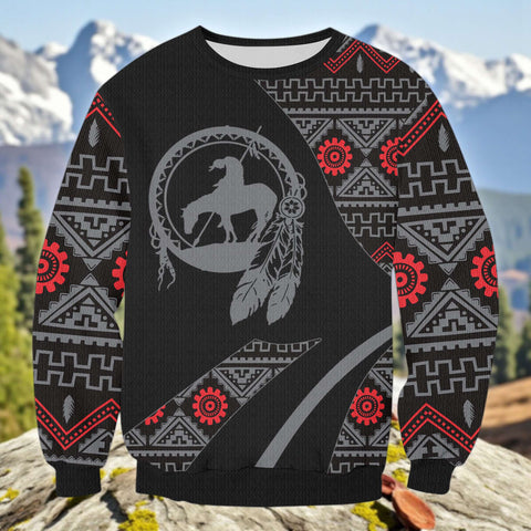 COMB015 Native American Unisex Drop-shoulder Knitted Fleece Sweater