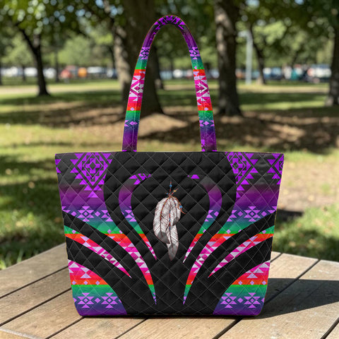 COMB016 Feather Native American Quilted Shoulder Tote Bag
