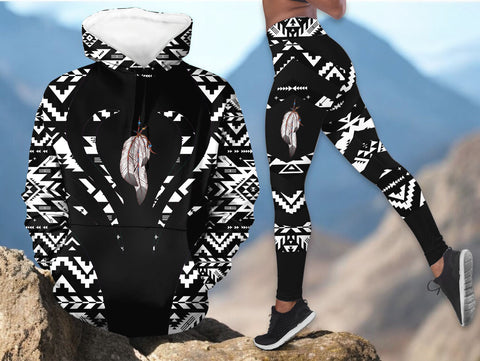COMB076 Feather Native American Hoodie Leggings Set