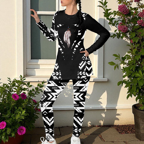 COMB076 Native American Women Side Split T-shirt Set