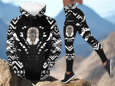COMB076v2 Wolf Native American Hoodie Leggings Set
