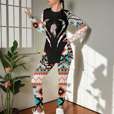 COMB080 Native American Women Side Split T-shirt Set