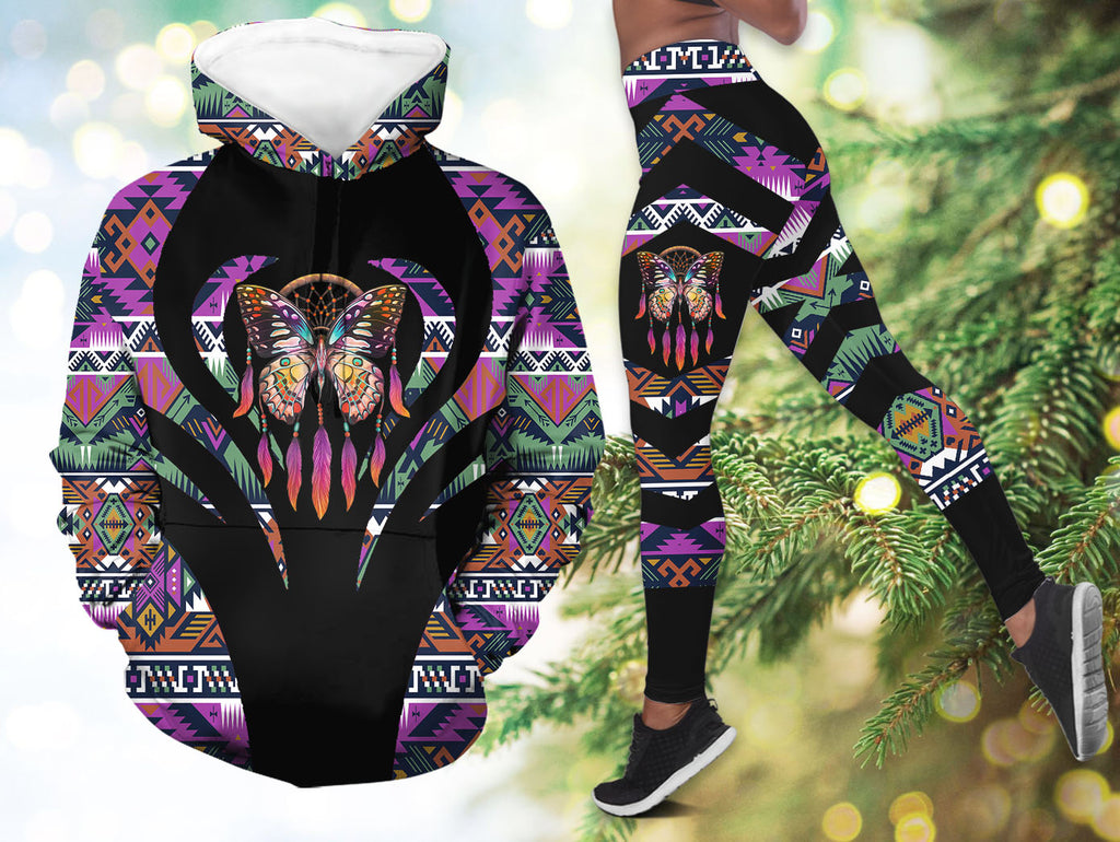 COMB083v2 Butterfly Native American Hoodie Leggings Set
