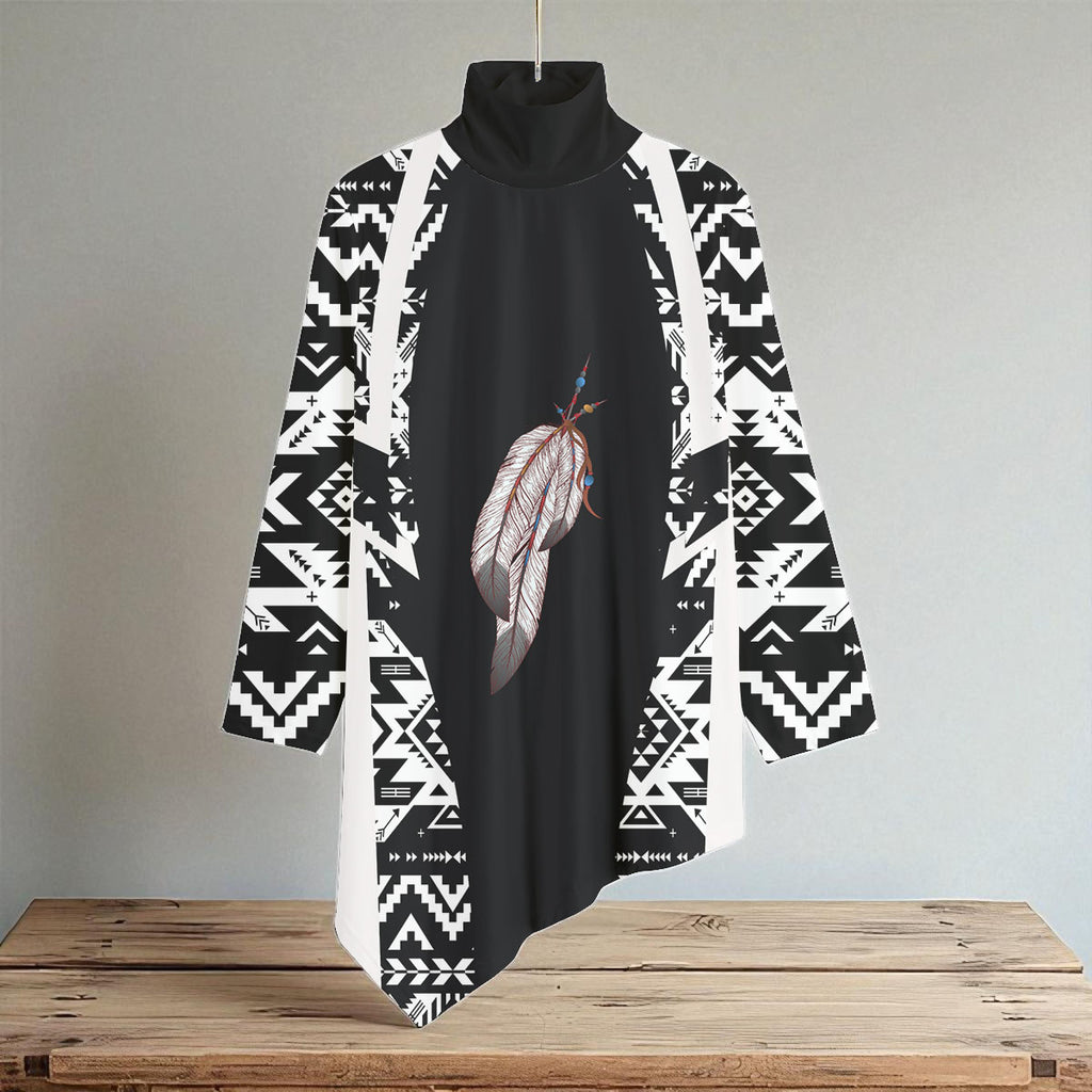 COMB2045 Native American Women Turtleneck Asymmetrical Hem Tunic