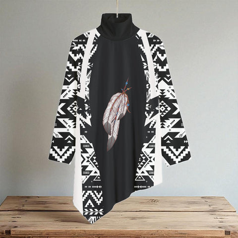 COMB2045 Native American Women Turtleneck Asymmetrical Hem Tunic