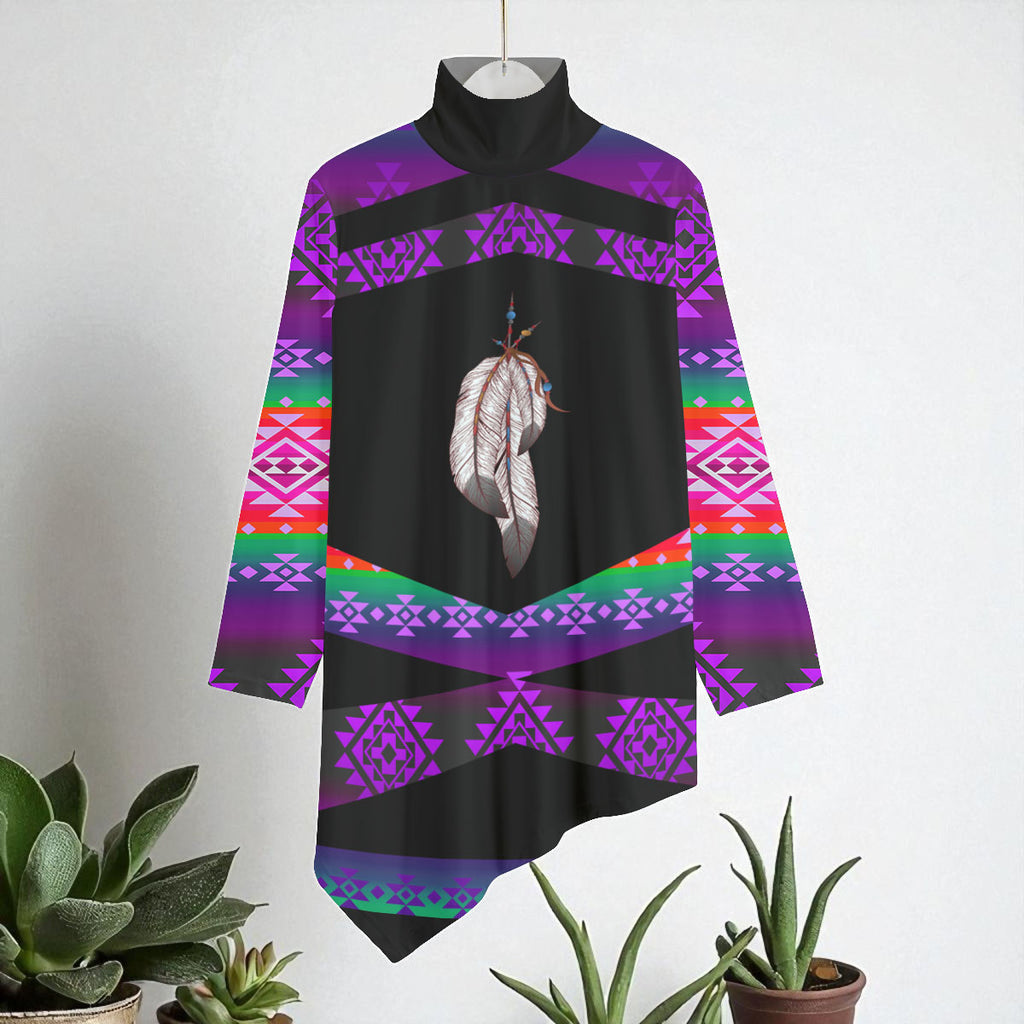 COMB2052 Native American Women Turtleneck Asymmetrical Hem Tunic