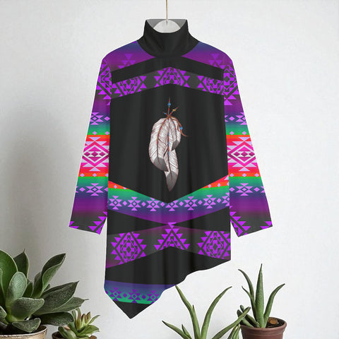 COMB2052 Native American Women Turtleneck Asymmetrical Hem Tunic