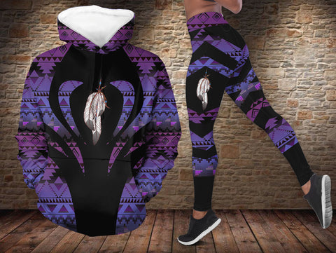 COMB2058 Feather Native American Hoodie Leggings Set