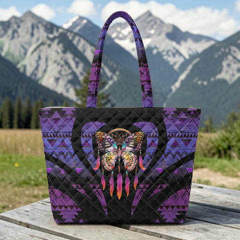 COMB2058v2 Butterfly Native American Quilted Shoulder Tote Bag