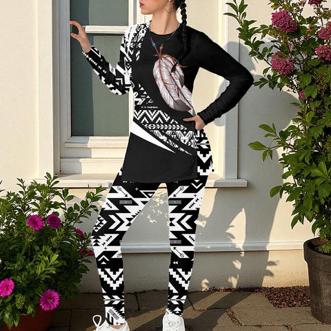 COMB2067 Native American Women Side Split T-shirt Set