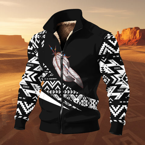 COMB2071 Feather Native American Thick Knit Fleece Jacket