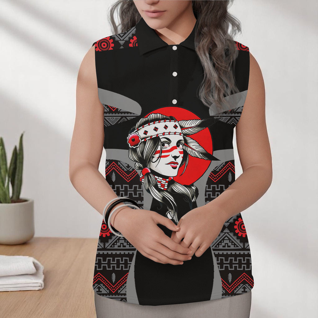 COMB2094 Native American Women Sleeveless Polo Shirt