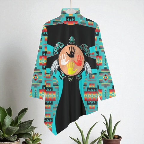 COMB2102 Native American Women Turtleneck Asymmetrical Hem Tunic