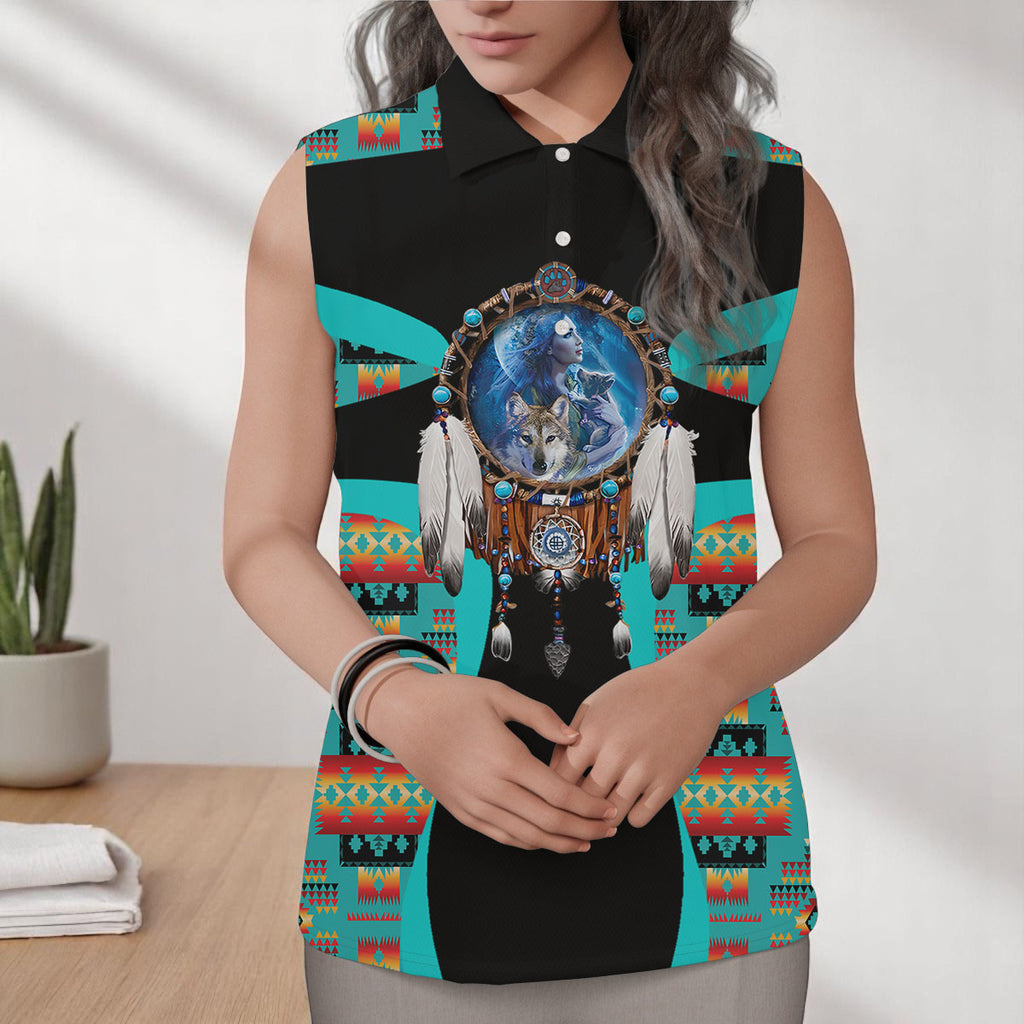 COMB2104 Dreamcatcher Native American Women Sleeveless Polo Shirt