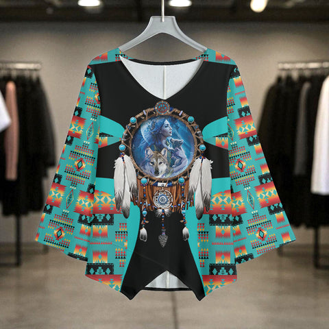 COMB2104 Native American Women V-neck T-shirt With Irregular Hem