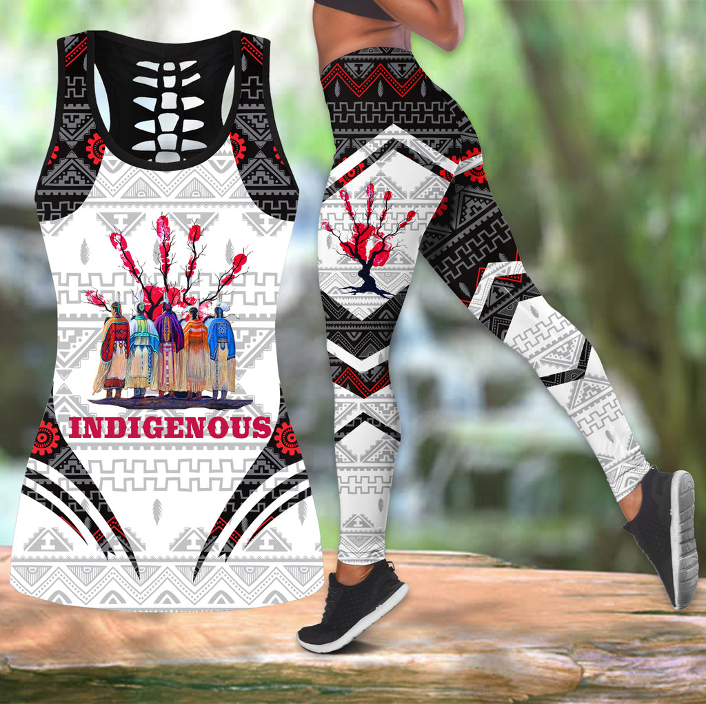 COMB2109 Indigenous Native American  Hollow Tank Top And Legging Sets